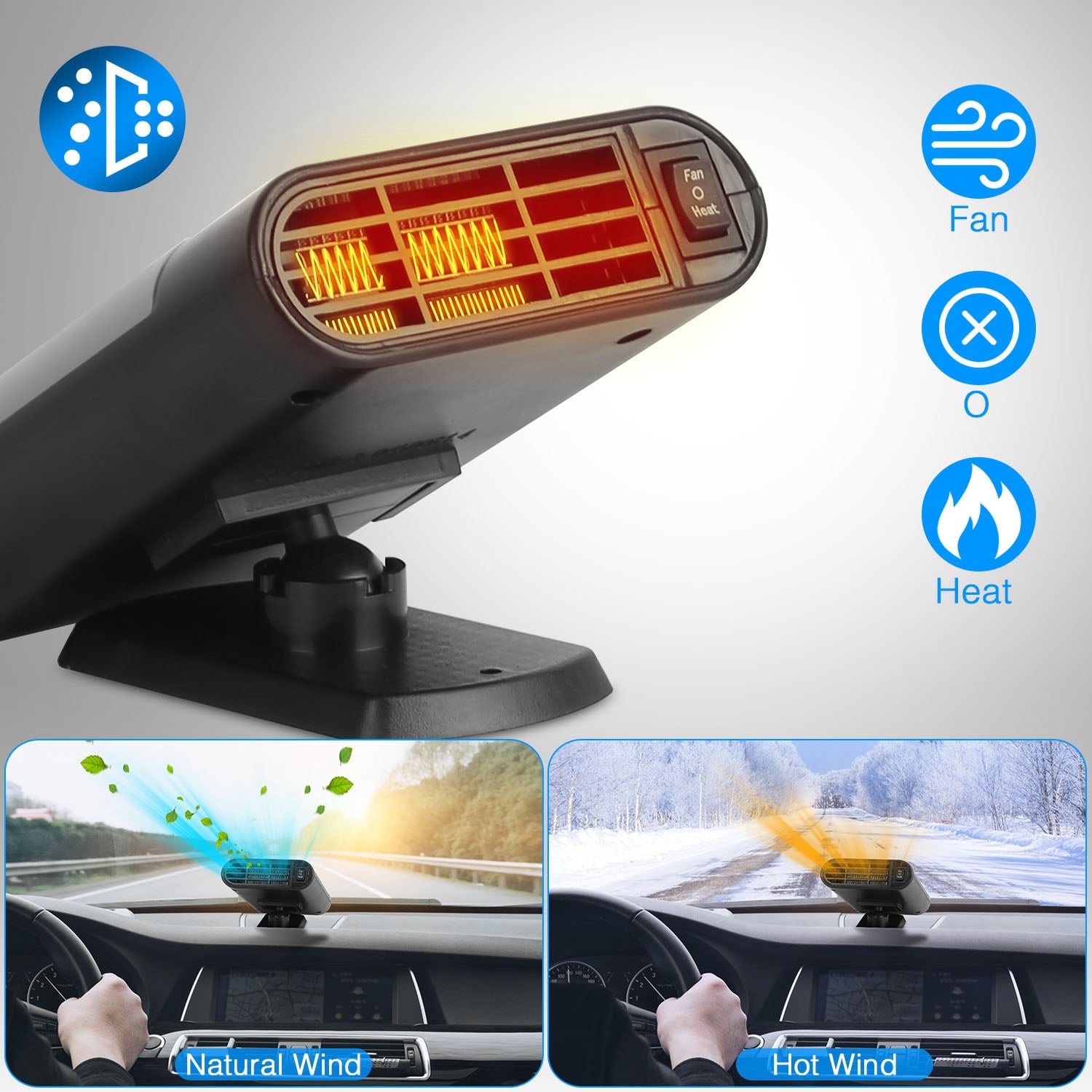 12V 150W Portable Car Heater Heating Fan 2 In 1 Defroster Defogger Demister