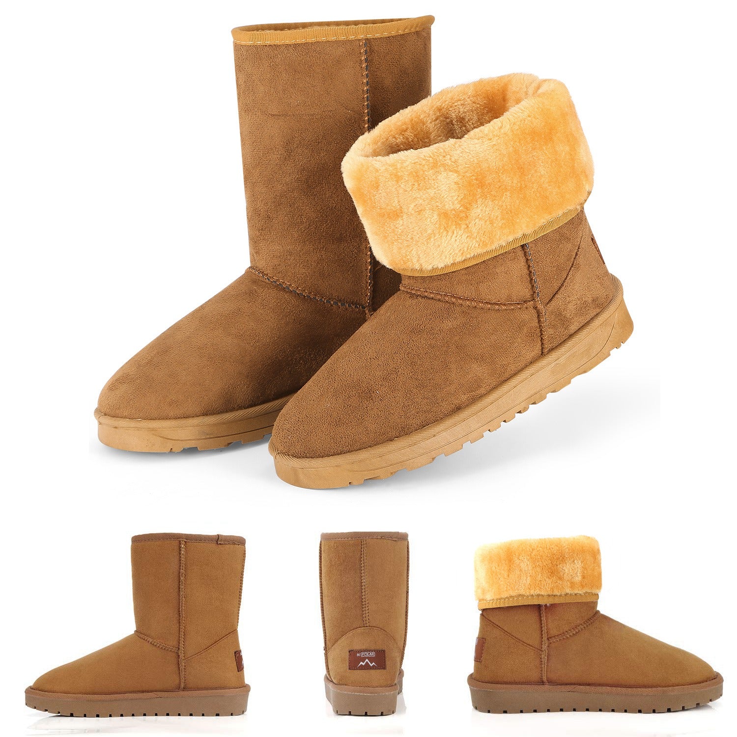 Women Ladies Snow Boots Waterproof Faux Suede Mid-Calf Boots Fur Warm Lining