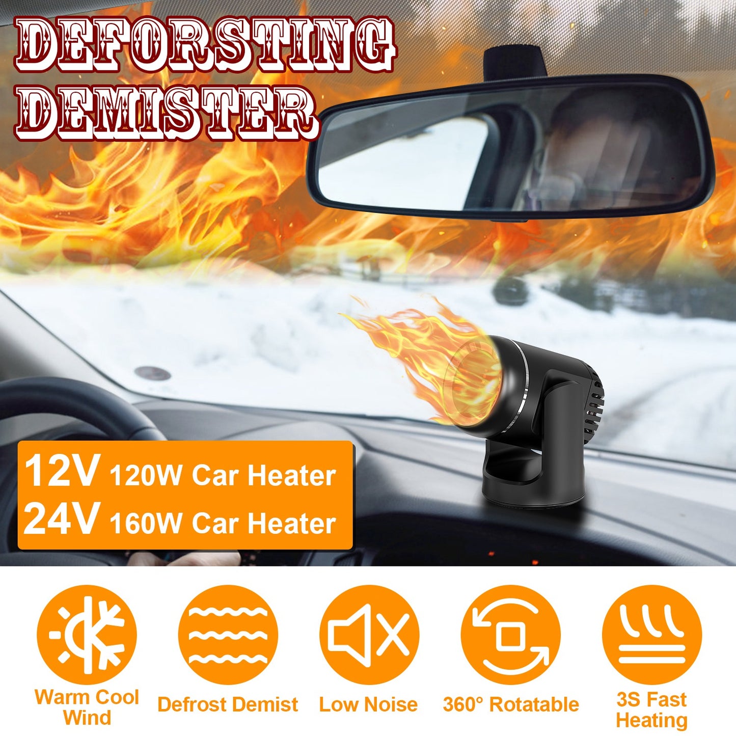 24V 160W Portable Car Heater 2 In 1 Heating Cooling Fan Rotatable Demister