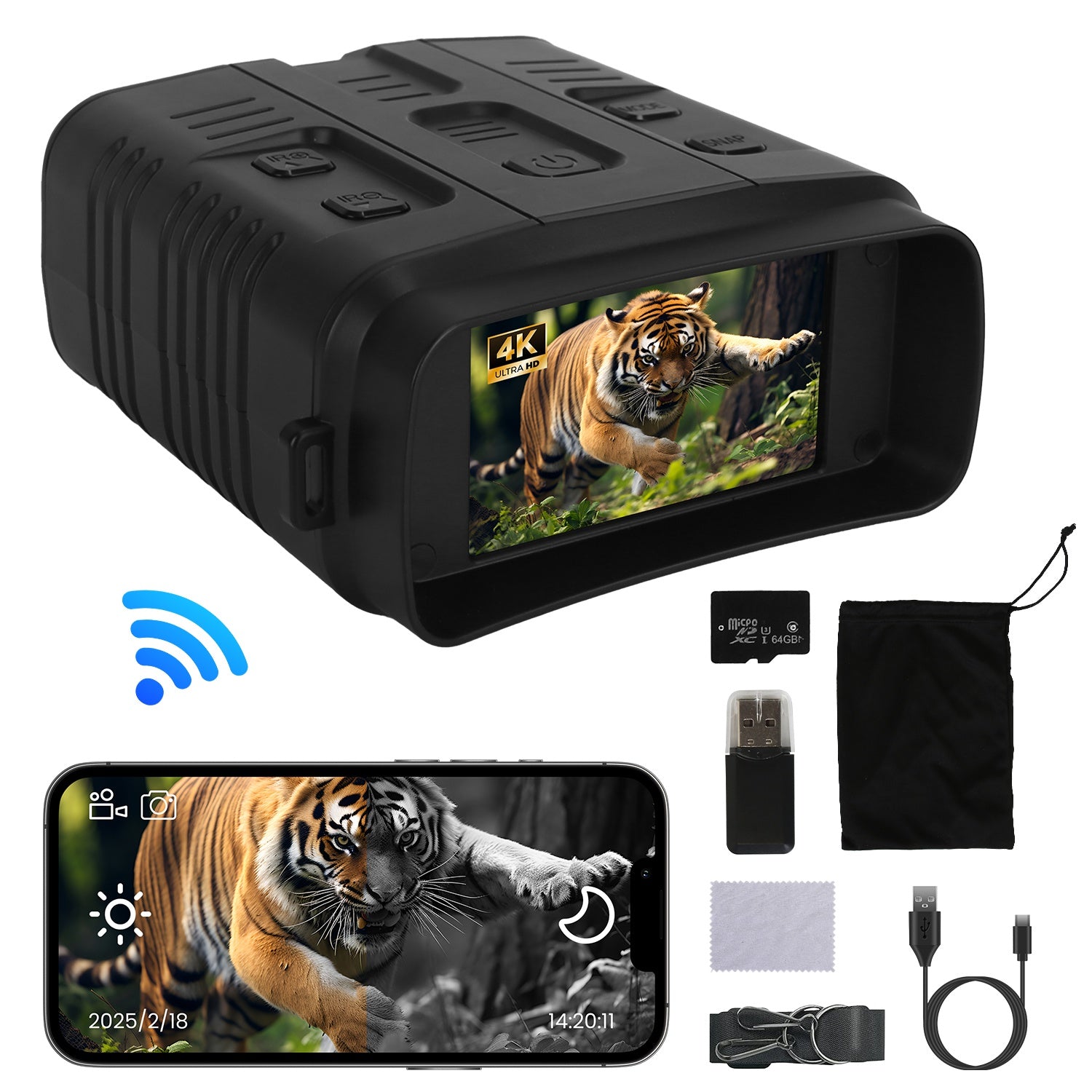 Night Vision Goggles 4K Full-Color Binoculars 10X Zoom with 2624ft Viewing