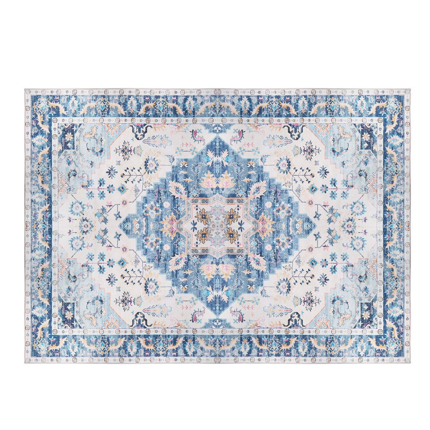 6x9FT Vintage Area Rug Modern Non Slip Carpet Boho Low Pile Soft Rug Waterp 9960
