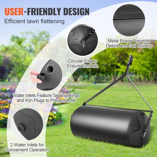 Tow Behind Lawn Roller 400lbs Sand/Water Filled Yard Roller LLDPE Drum