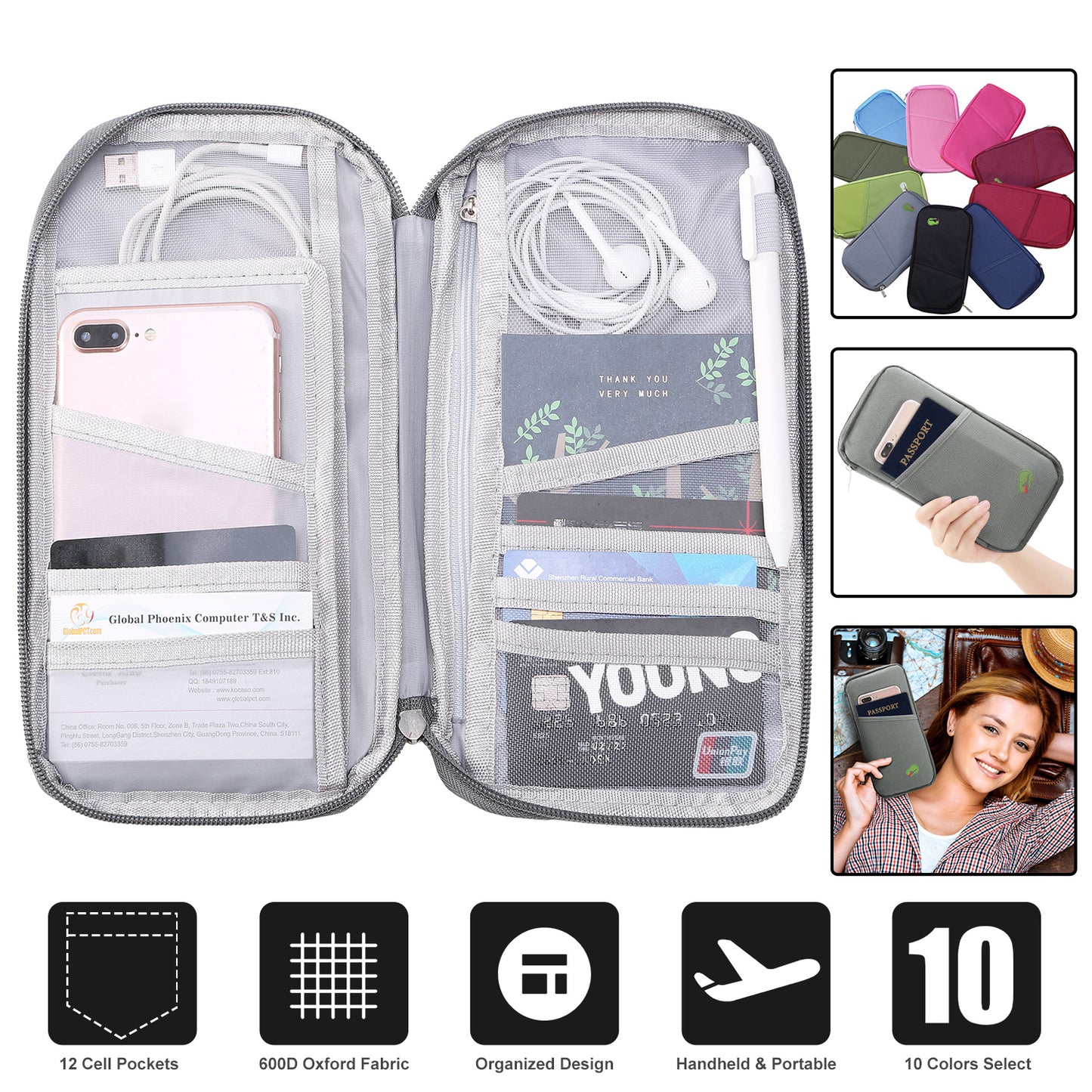 Travel Passport Wallet 12Cells Ticket ID Credit Card Holder Water Repellent