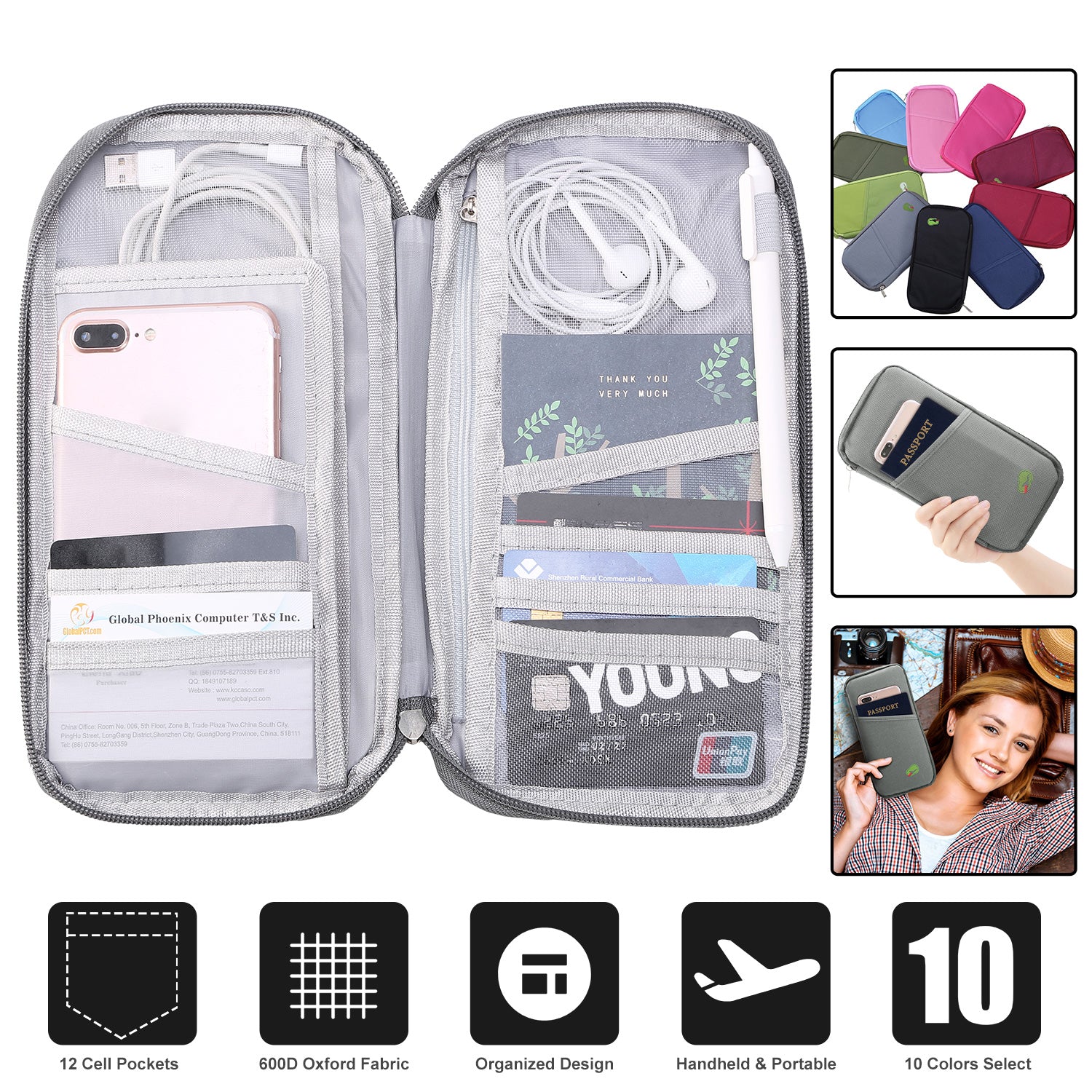 Travel Passport Wallet 12Cells Ticket ID Credit Card Holder Water Repellent