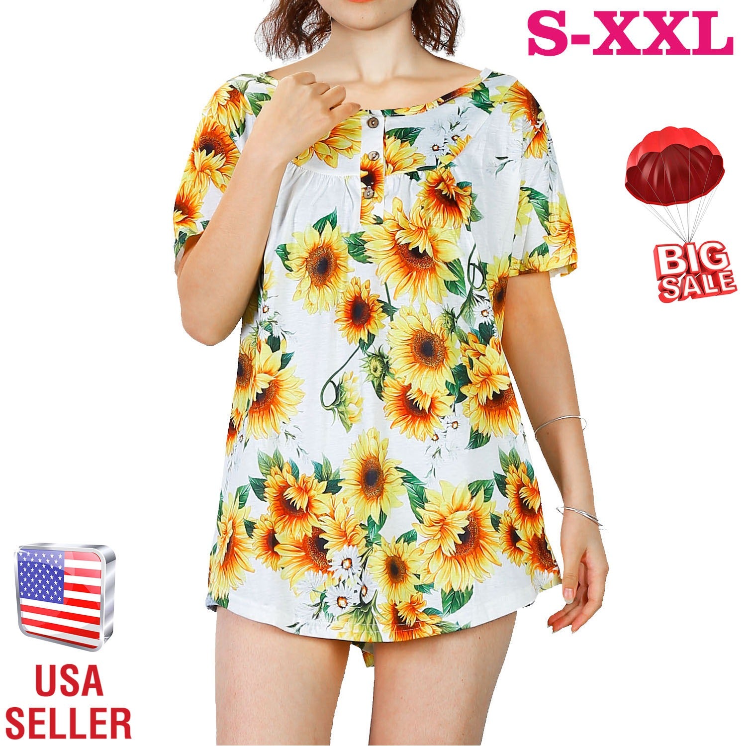 Women Summer Shirts Tops Loose Short Sleeve T Shirts Casual Floral Printed