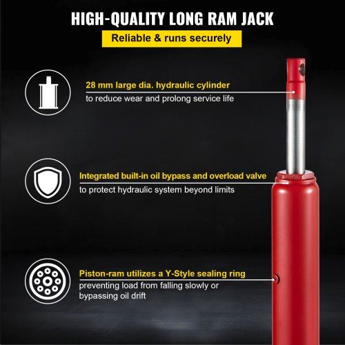 Hydraulic Long Ram Jack, 8 Tons/17363 lbs Capacity, with Single Piston Pump and Clevis Base, Manual Cherry Picker with Handle, for Garage/Shop Cranes, Engine Lift Hoist, Red