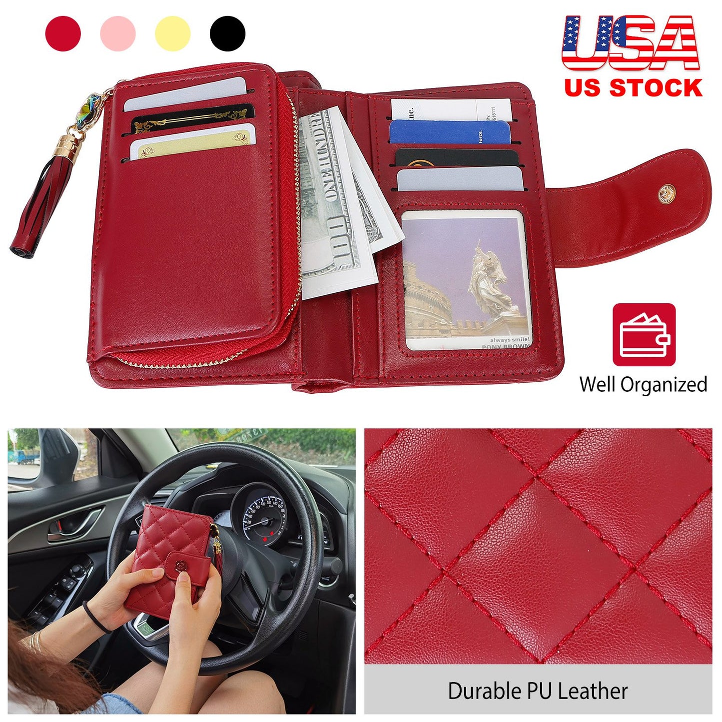 Women Wallet PU Leather Lady Clutch Case Credit Card Holder ID Card Window Coin