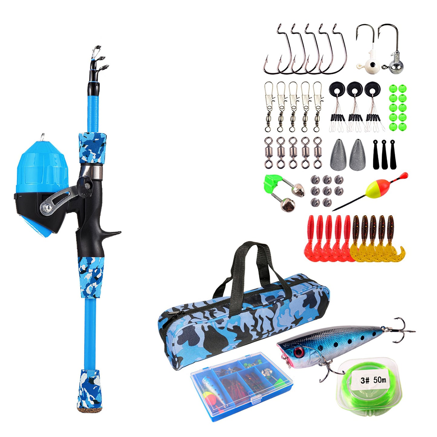 Kids Fishing Pole Set Fishing Starter Kit Telescopic Fishing Rod and Reel Combo