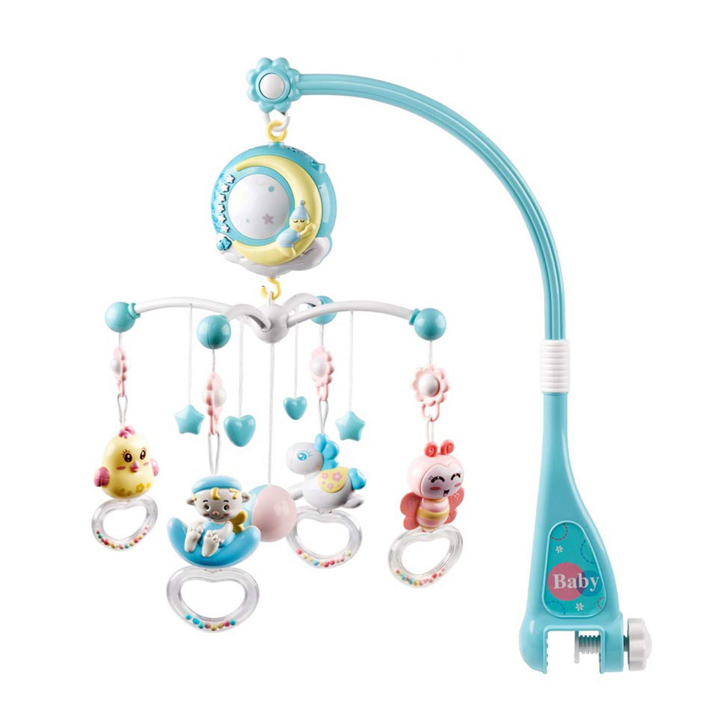 Baby Musical Crib Bed Bell Rotating Mobile Star Projection Nursery Light Baby