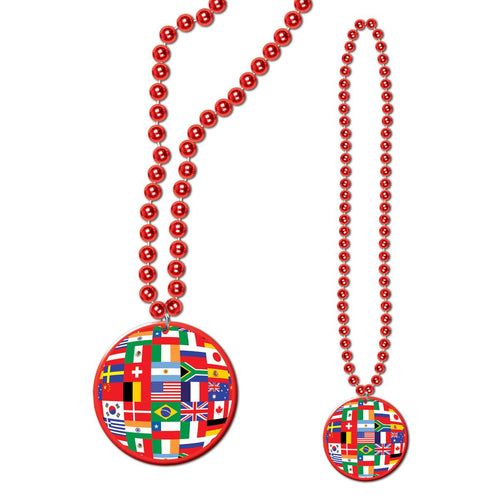 Beistle Red Beads with International Flag Medallion | Party Supply