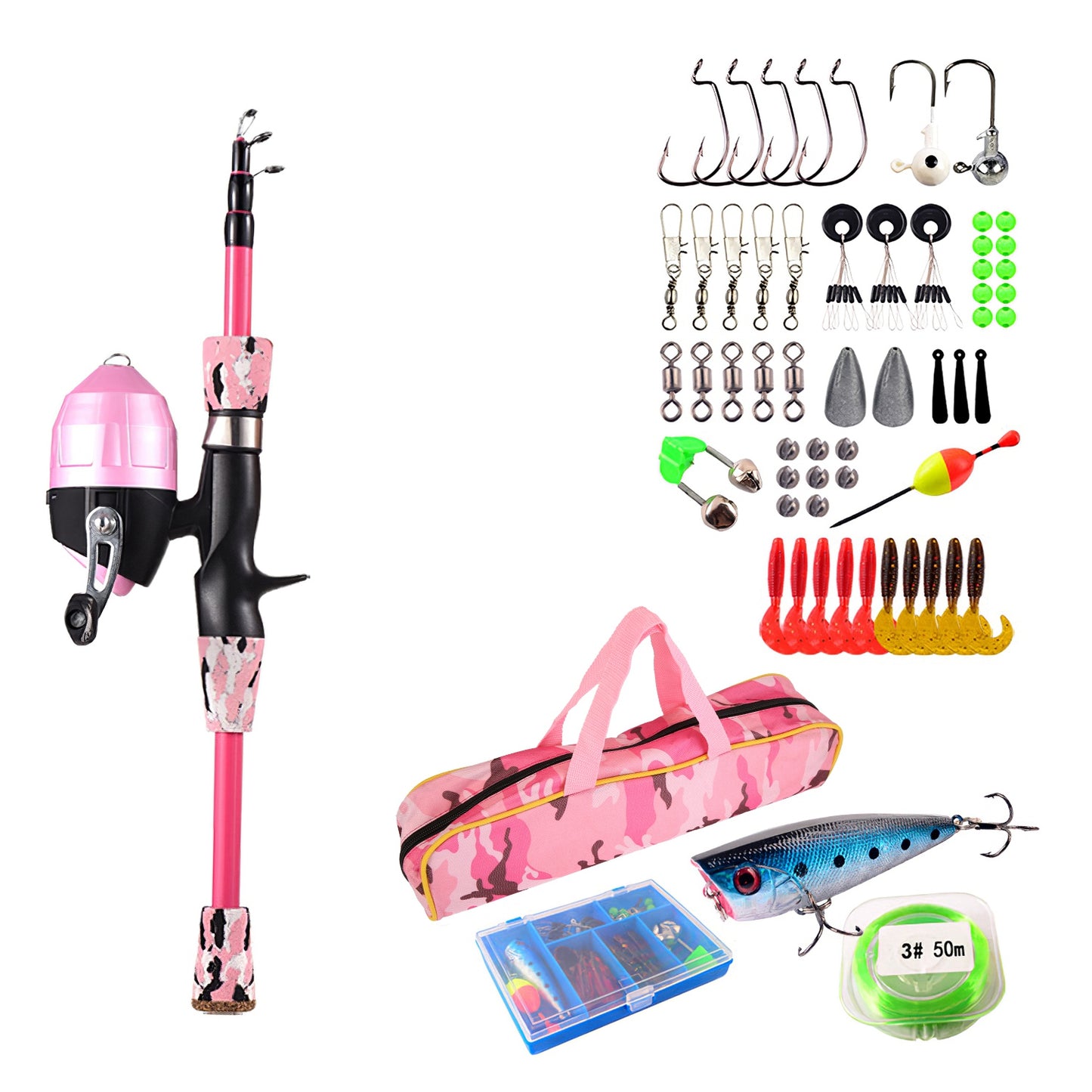 Kids Fishing Pole Set Fishing Starter Kit Telescopic Fishing Rod and Reel C 9390