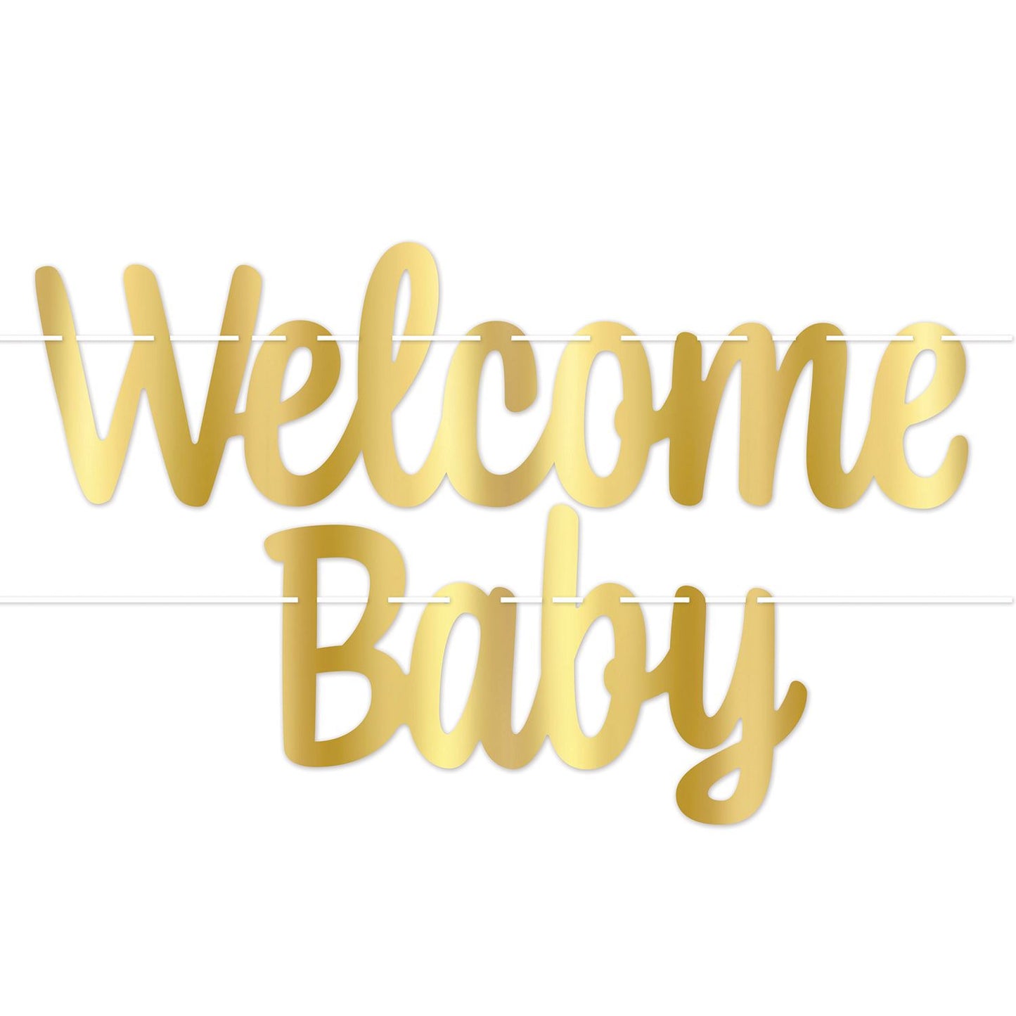 Beistle Foil Welcome Baby Streamer - Gold - Baby Shower | Party Supply