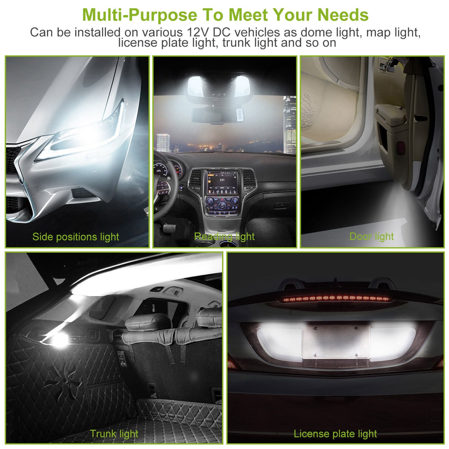 10Pcs 12V T10 LED Light Bulb Wedge Base Interior Dome Map LED Lights License