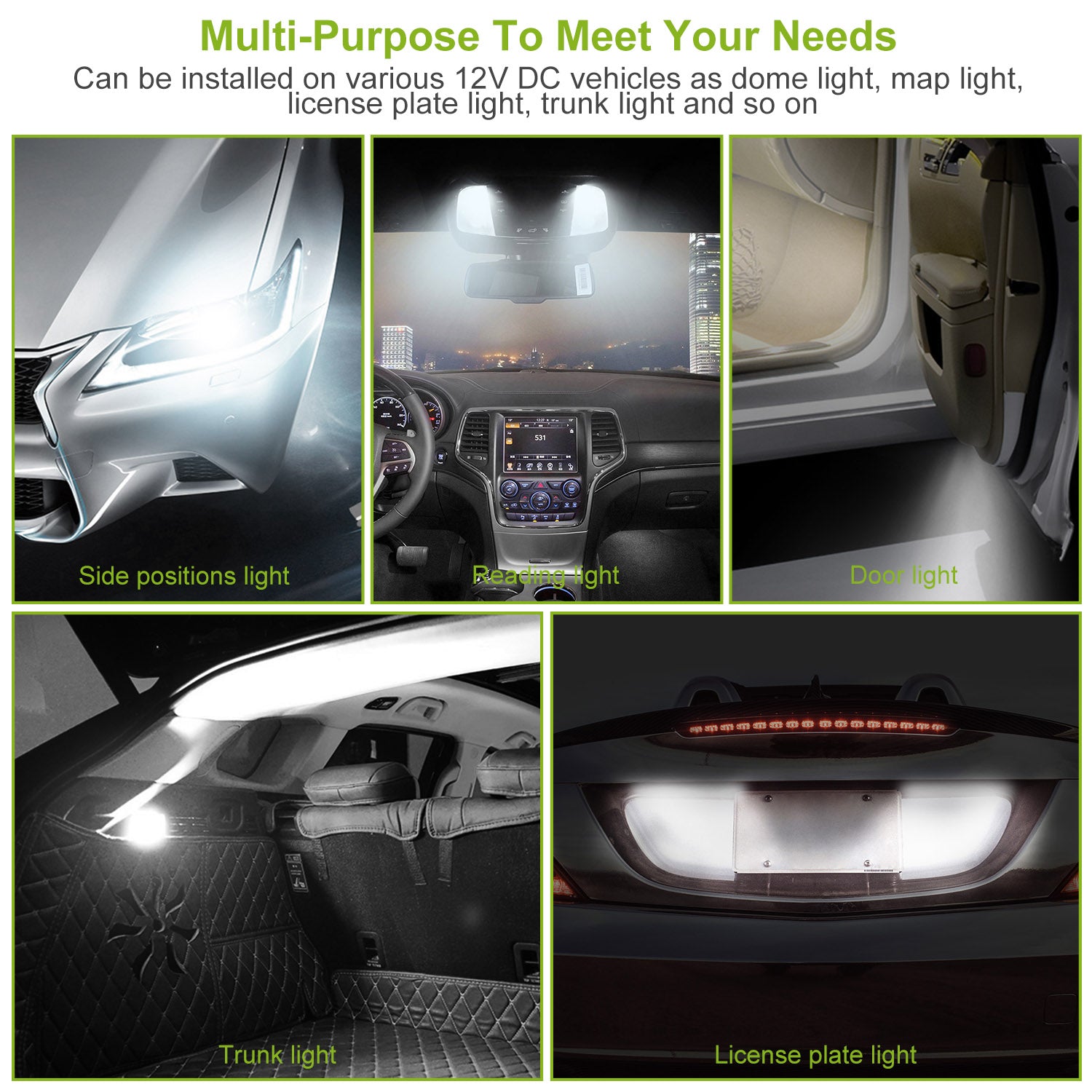 10Pcs 12V T10 LED Light Bulb Wedge Base Interior Dome Map LED Lights License