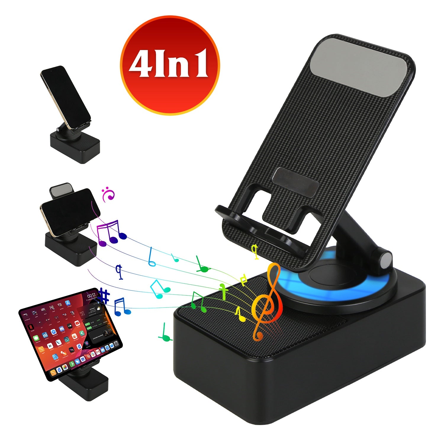 4 In 1 Foldable Wireless Speaker Phone Stand With Power Bank 360ºRotatable