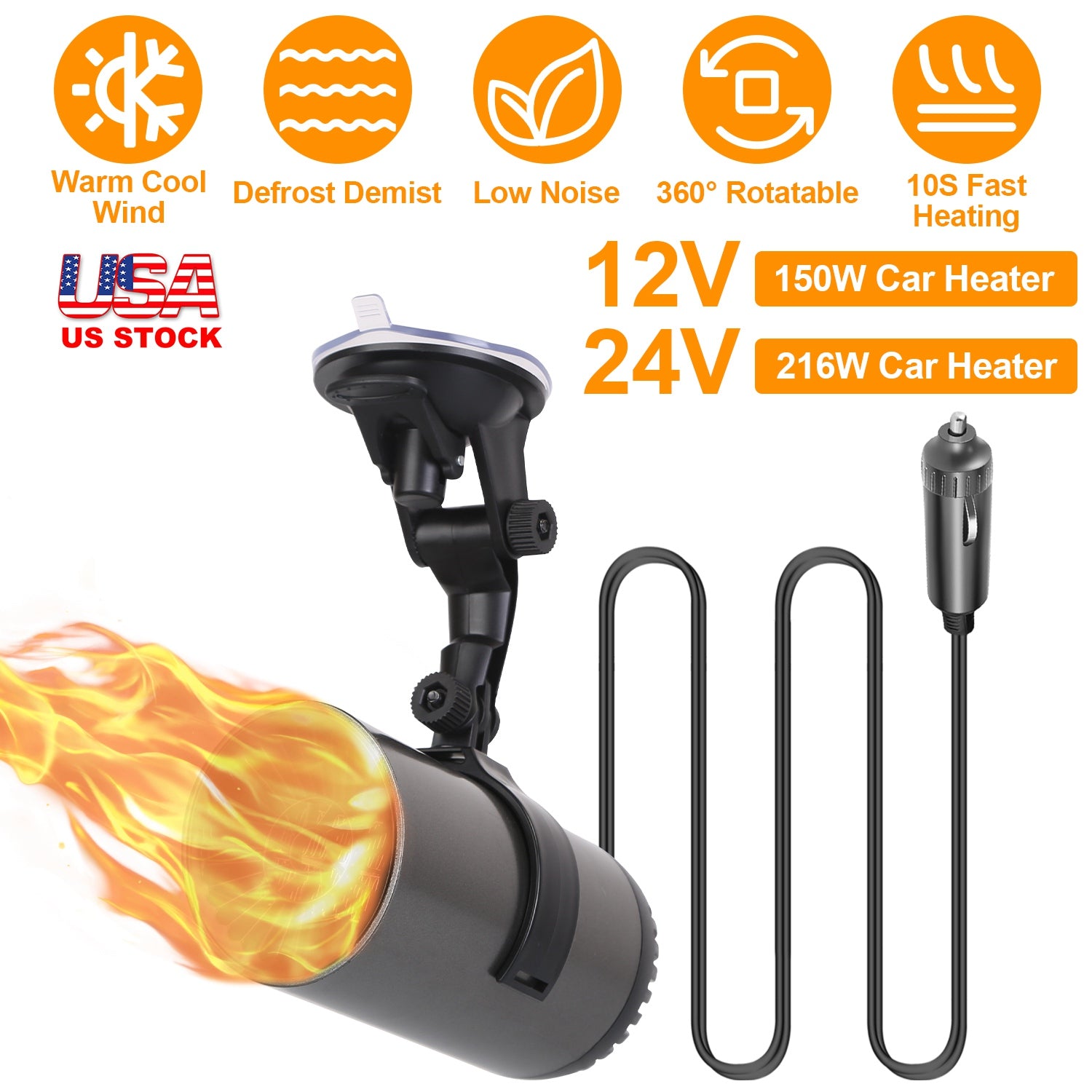 24V 216W Portable Car Heater 2 In 1 Heating Cooling Fan Rotatable Demister