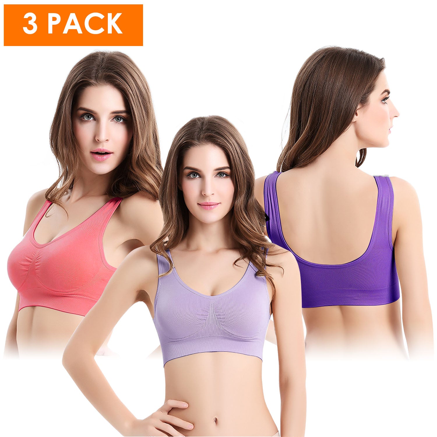 3 Pack Sport Bras For Women Seamless Wire-free Bra Light Support Tank Tops For