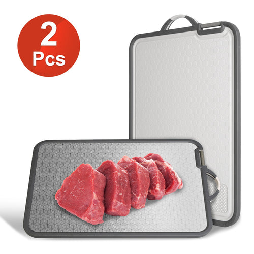 2Pcs Double Sided Cutting Board Stainless Steel PP Chopping Board Lightweight