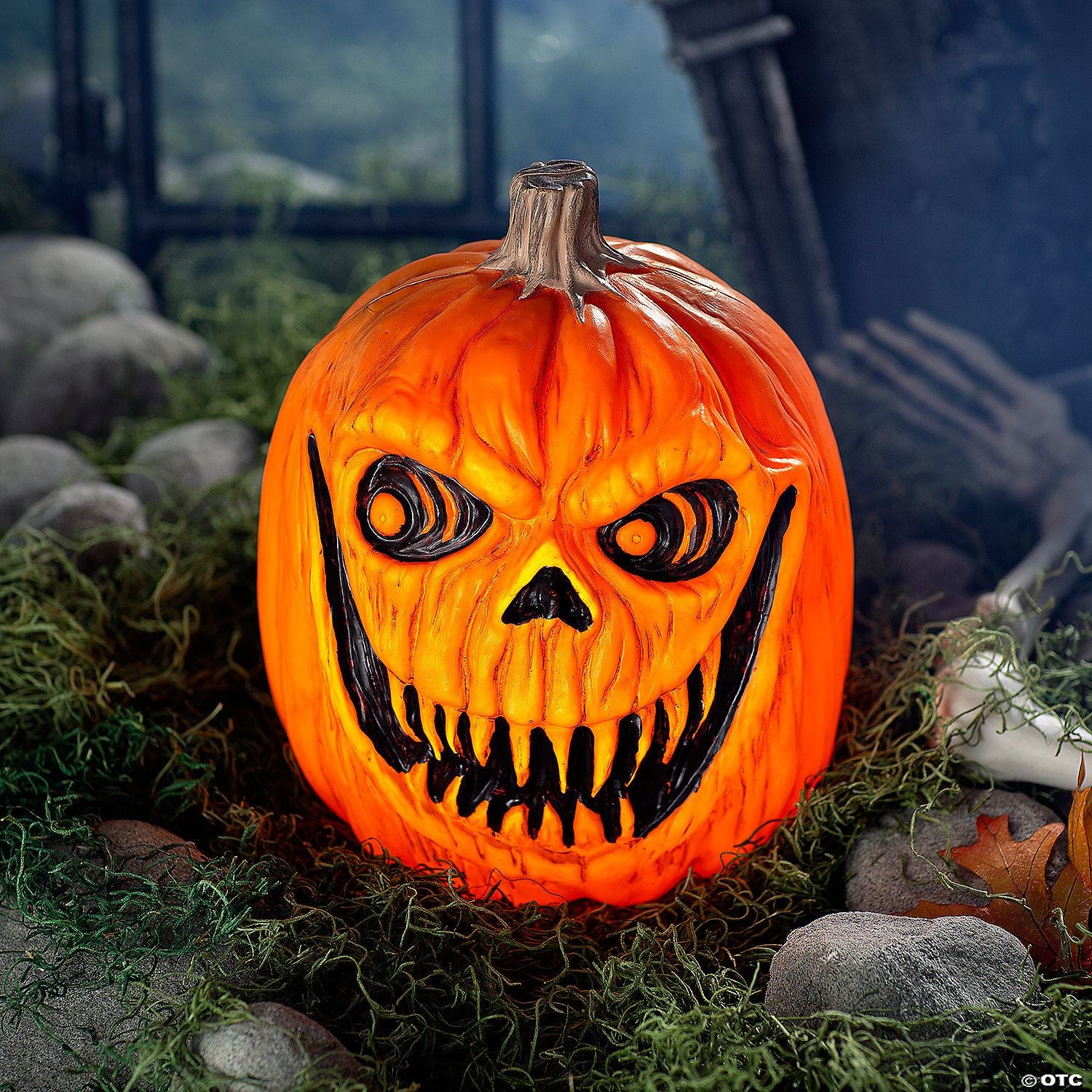 8 1/4" Light-Up Creepy Plastic Pumpkin with Sound Halloween Decoration