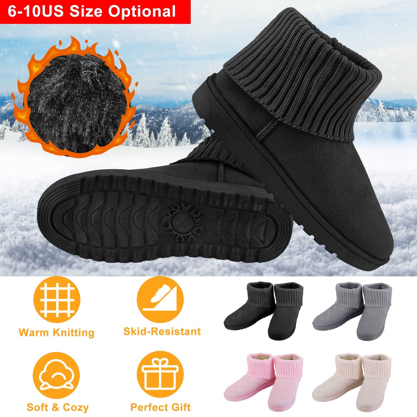 Women Lady Snow Boots Suede Mid-Calf Boot Shoe Short Plush Warm Lining Shoes w/