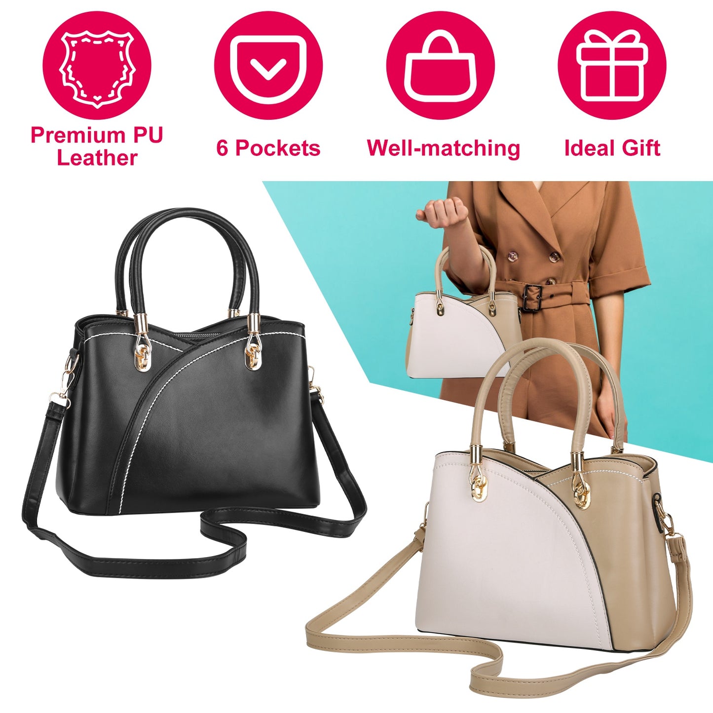 Women Handbags Chic Tote Bags for Ladies Medium-sized Leather Satchel Crossbody