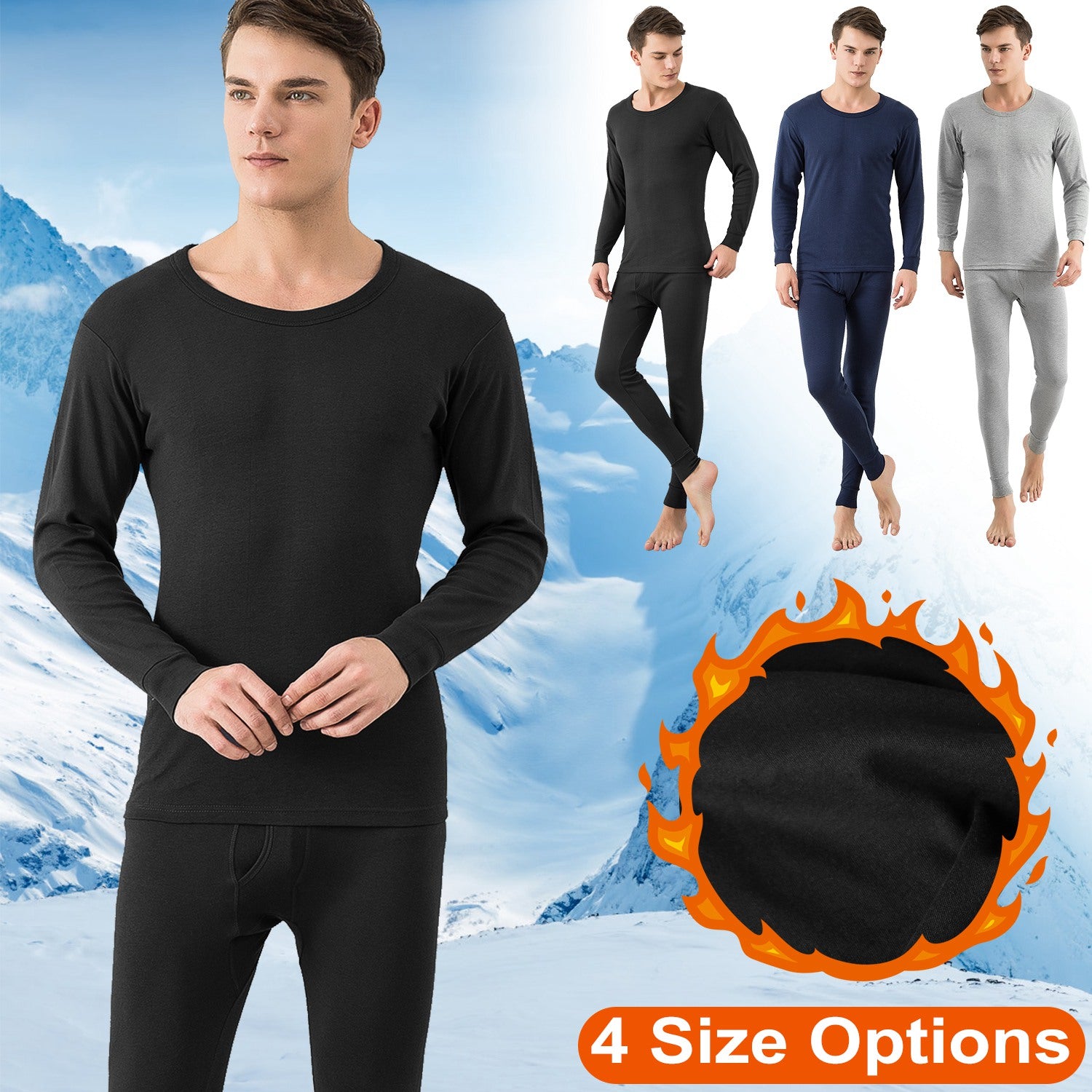 Men Thermal Underwear Set Long Johns Pants Long Sleeve Soft Underwear Kit Top
