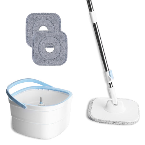 Spin Mop and Bucket with Wringer Set Flat Floor Mop with Clean and Dirty Water