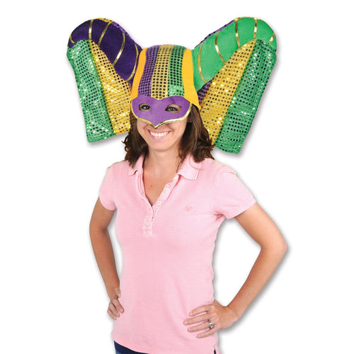 Beistle Masked Mardi Gras Hat w/Sequined Drape | Party Supply | Decoration