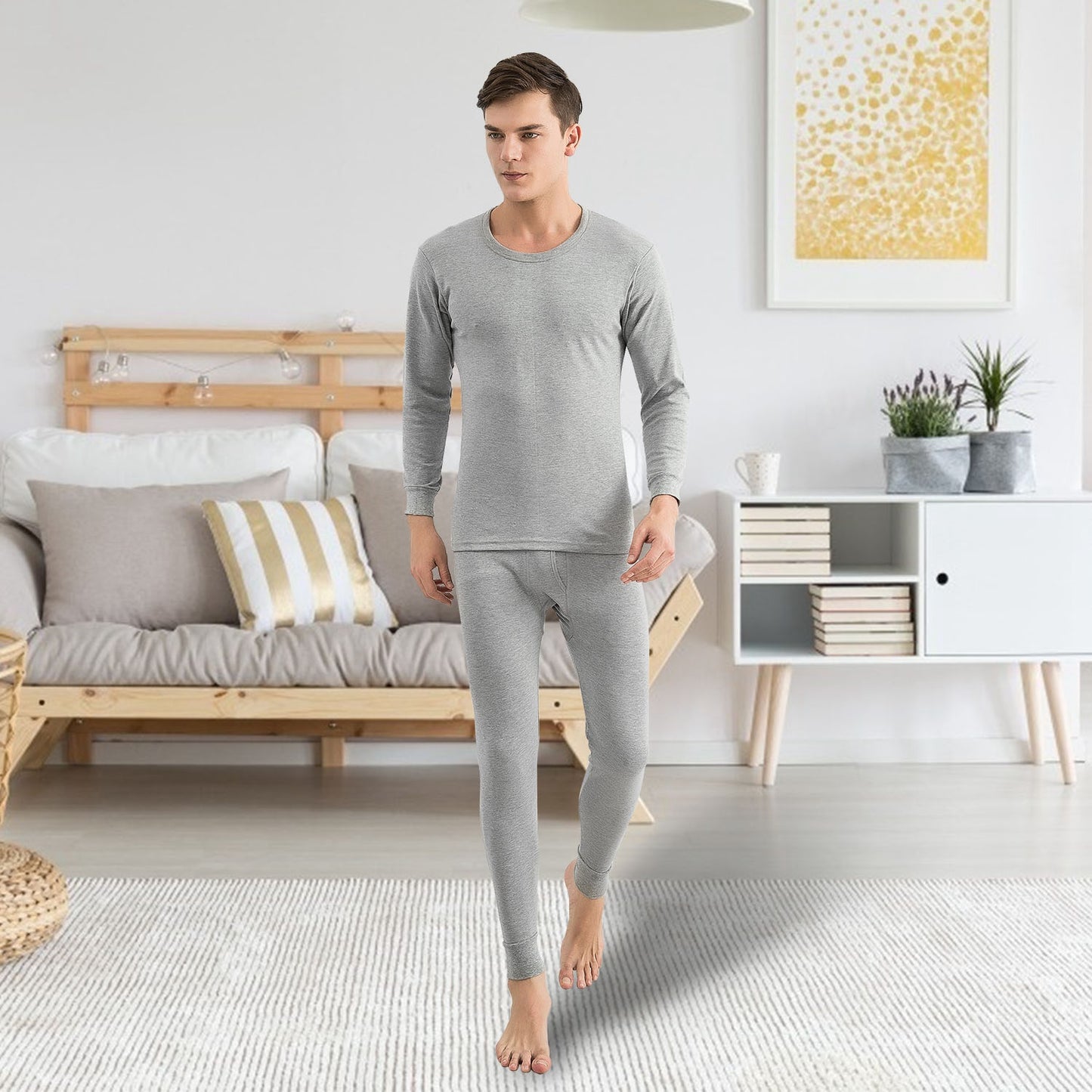 Men Thermal Underwear Set Long Johns Pants Long Sleeve Soft Underwear Kit Top