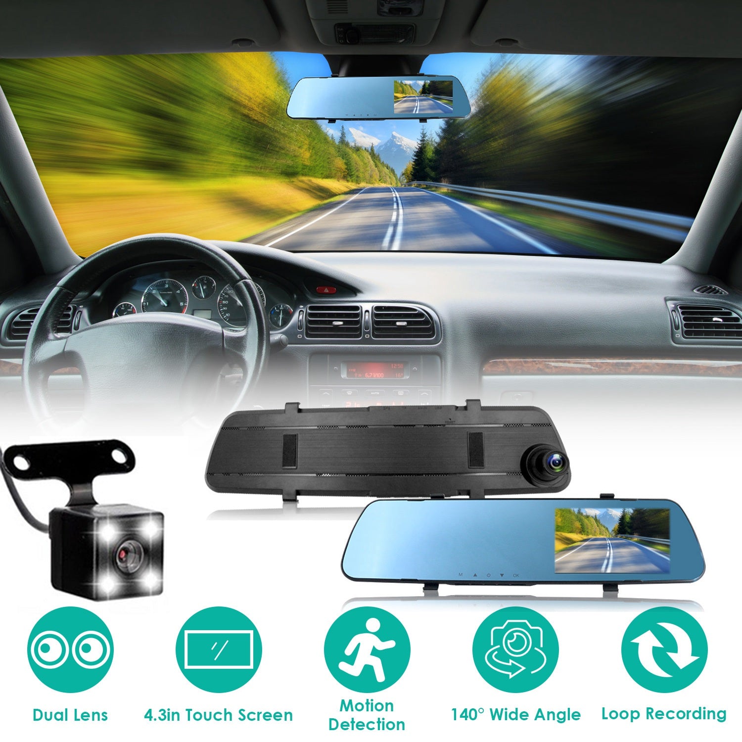 1080P Car DVR 4.3in Camera Dash Cam Camcorder Camera Recorder with 140° Angle