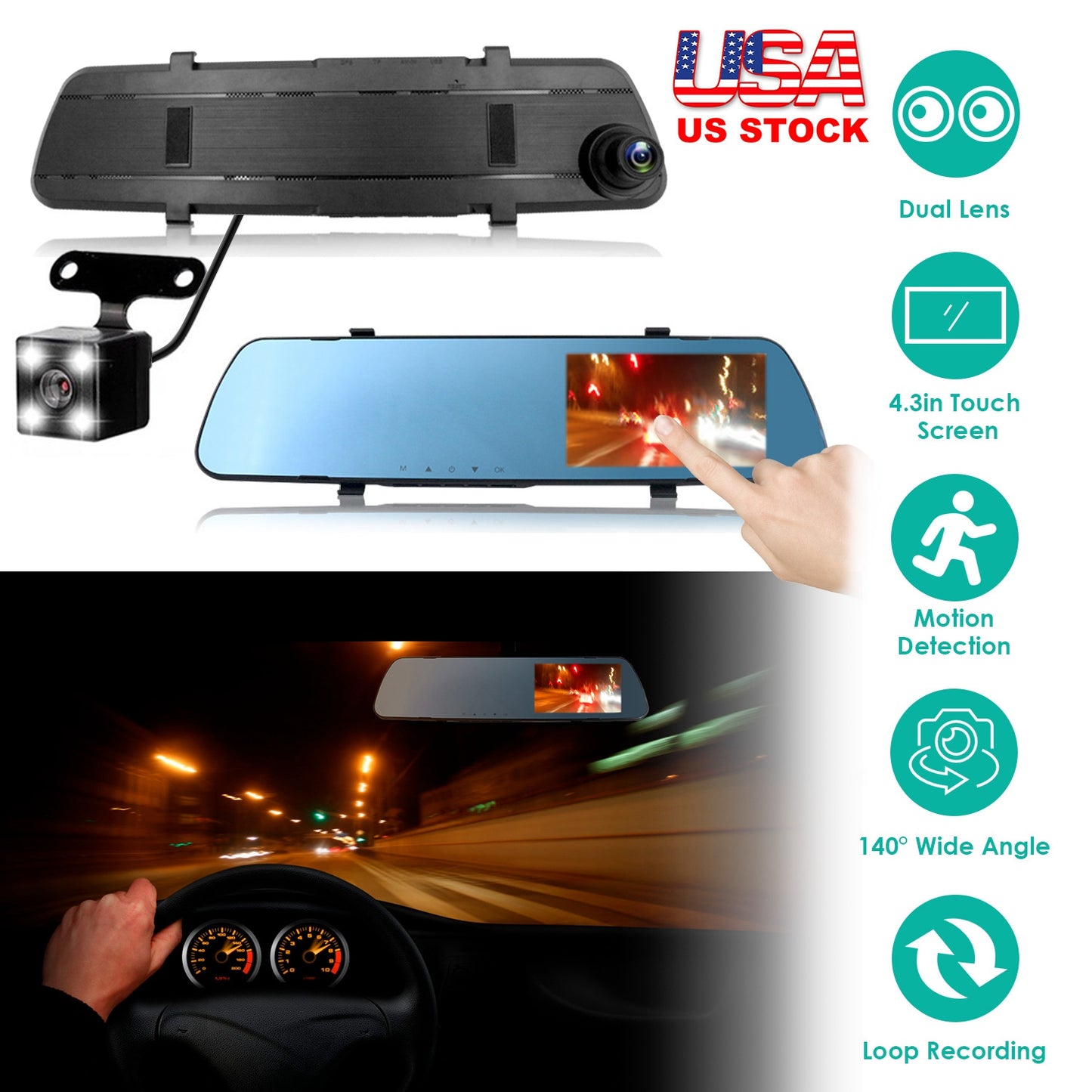 1080P Car DVR 4.3in Camera Dash Cam Camcorder Camera Recorder with 140° Angle