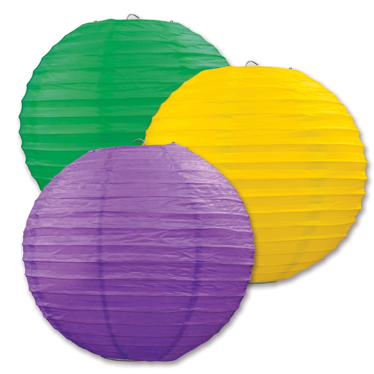 Beistle Yellow, Green, and Purple Paper Lanterns - Mardi Gras | Party Supply