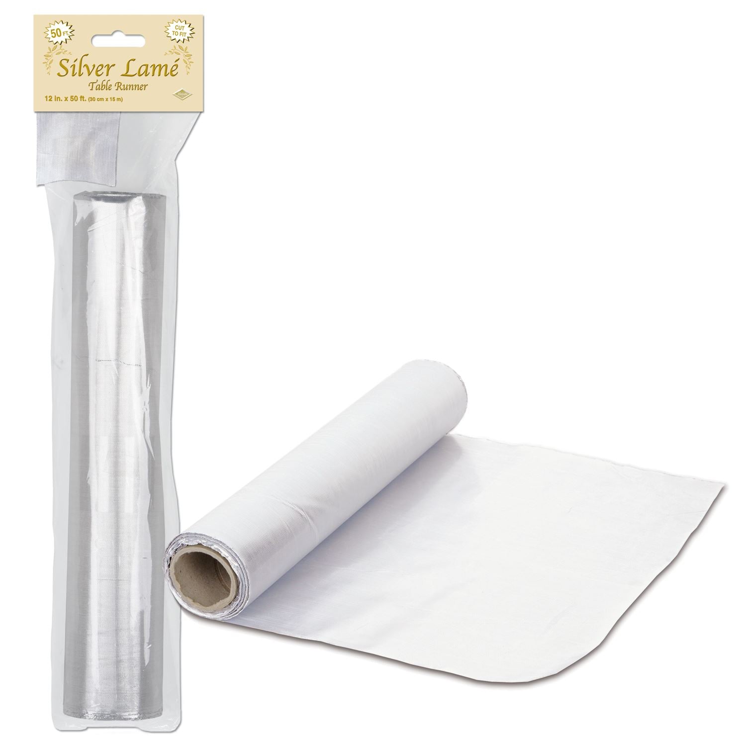Beistle Silver Lame Table Runner Roll - Anniversary | Party Supply