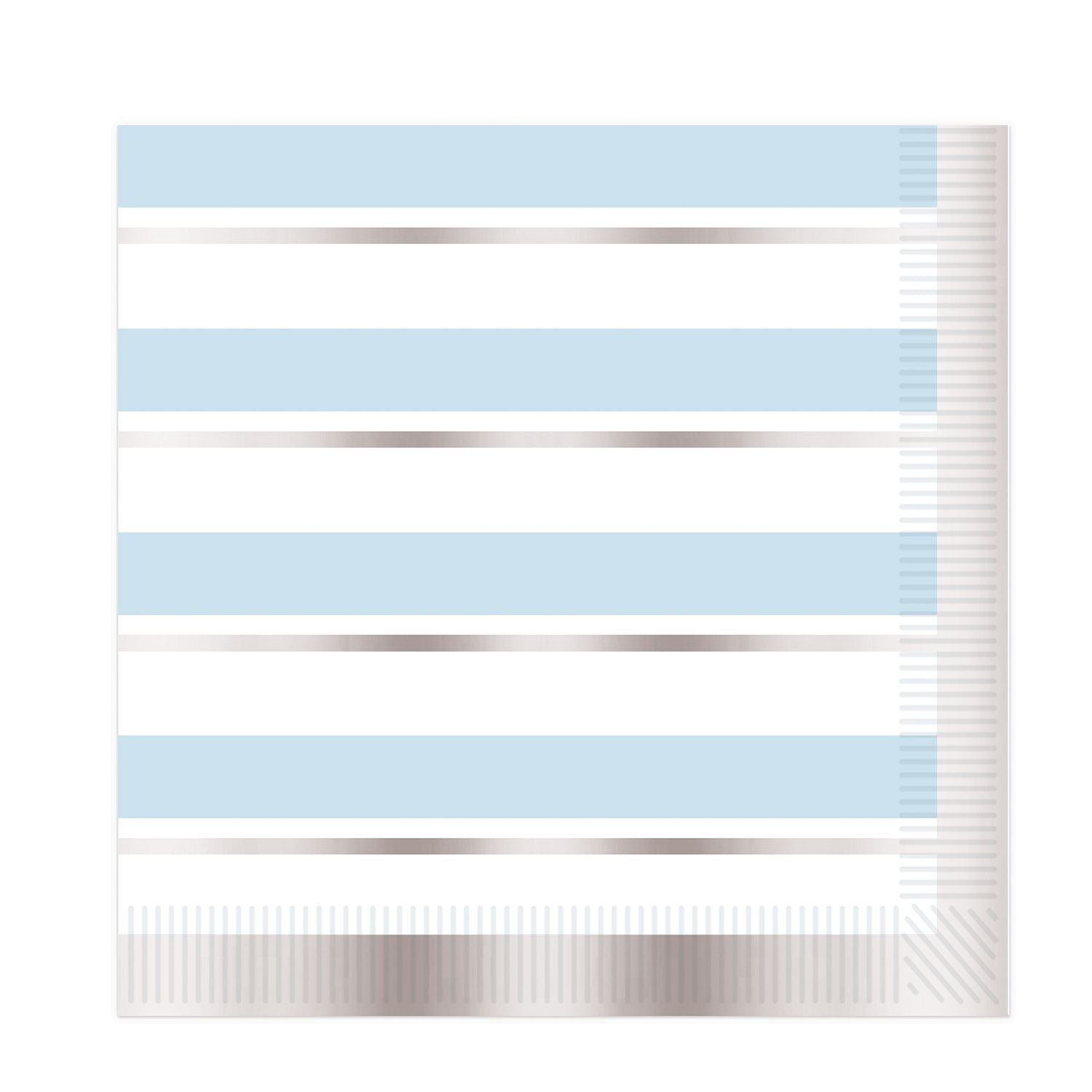 Beistle Striped Luncheon Napkins - Blue, White and Silver - Baby Shower