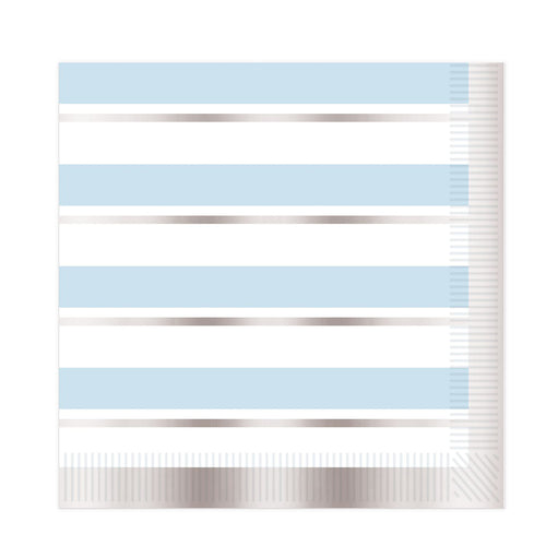 Beistle Striped Luncheon Napkins - Blue, White and Silver - Baby Shower