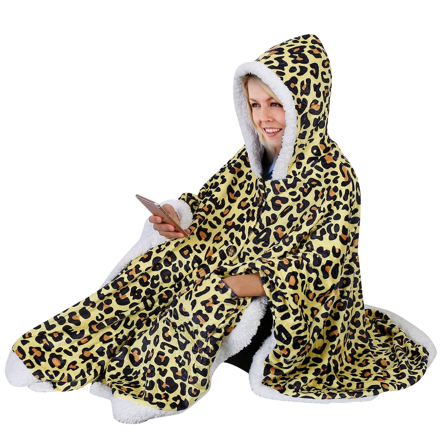 Hoodie Blanket Wrap Wearable Hoodie Snuggle Robe Sweatshirt Soft Lined Cuddle