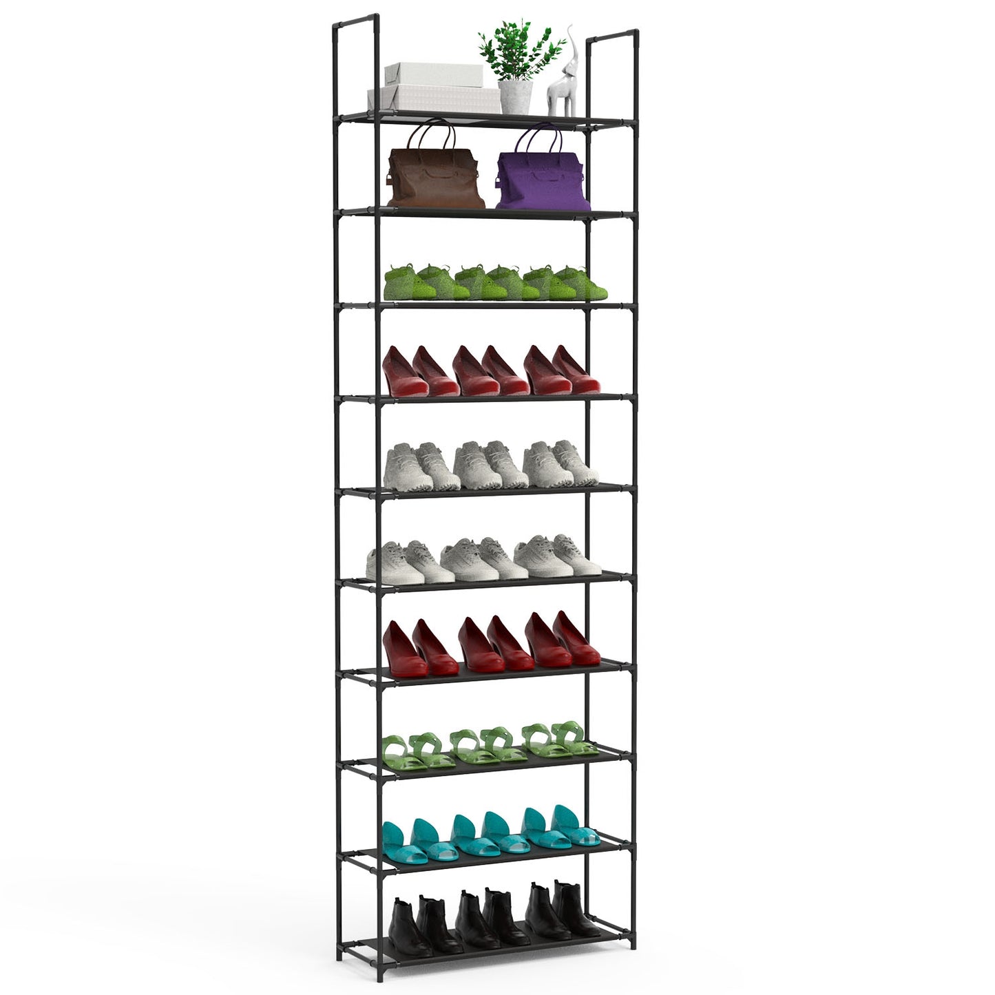 10 Tiers Shoe Rack Space-Saving 25-30Pairs Tall Shoe Shelf