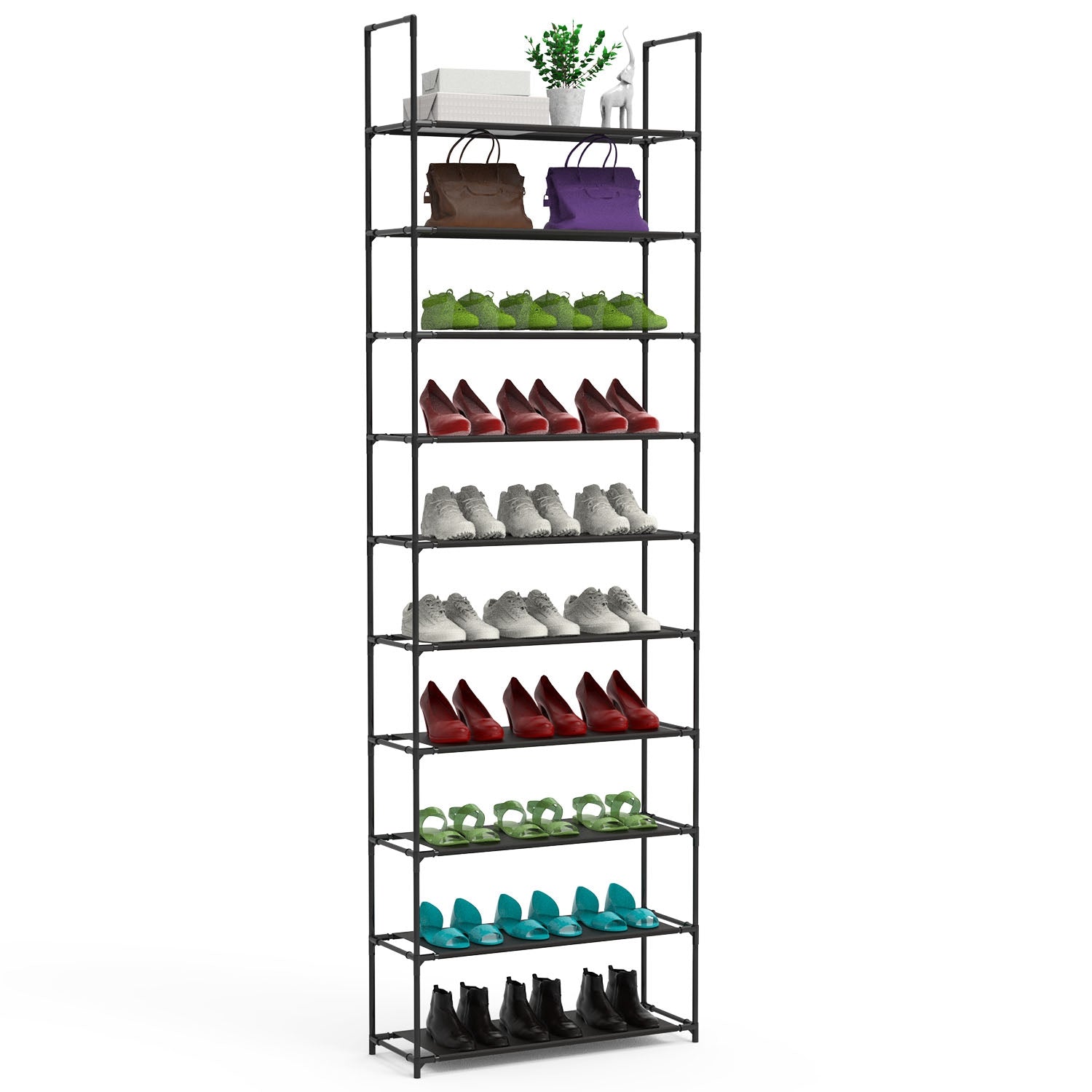 10 Tiers Shoe Rack Space-Saving 25-30Pairs Tall Shoe Shelf
