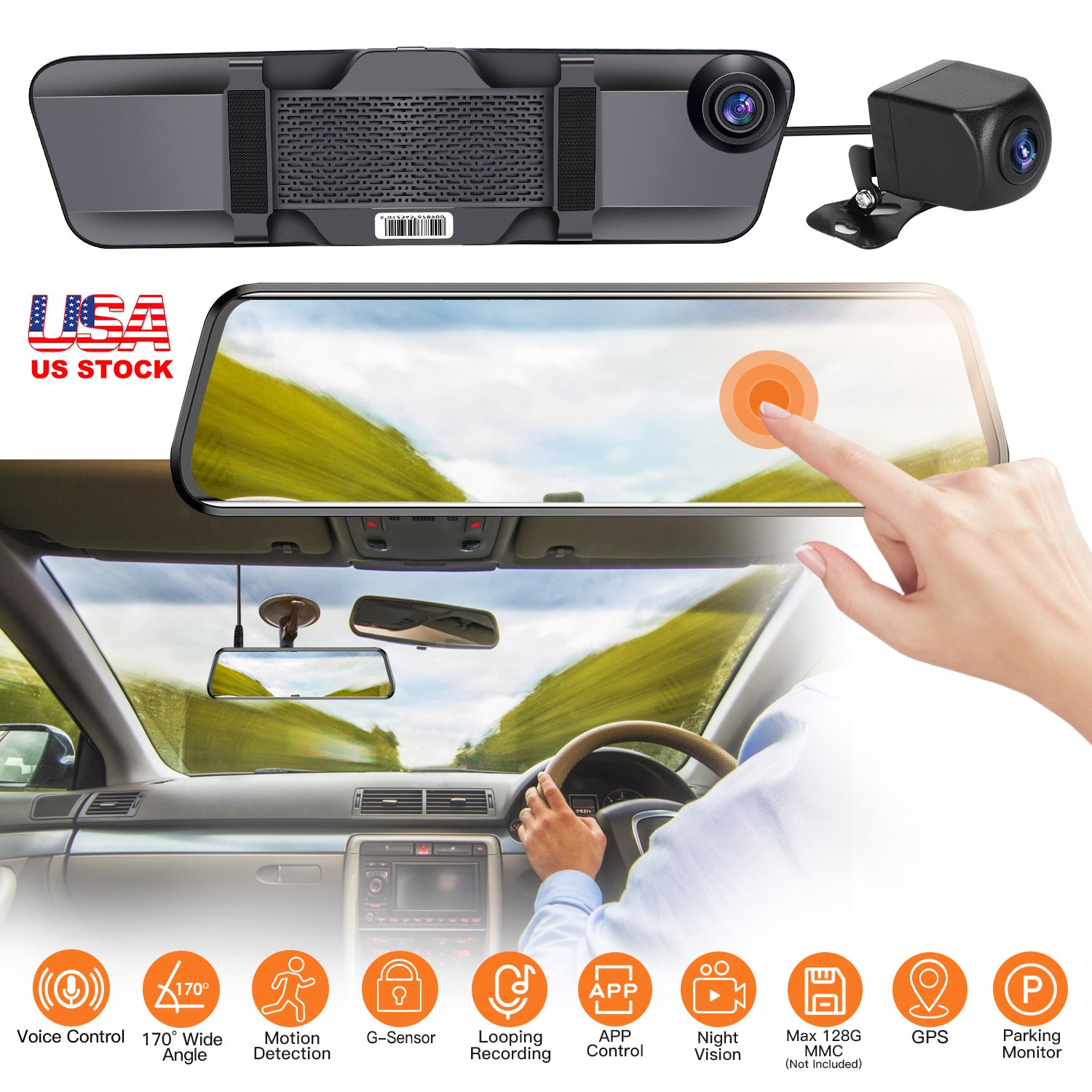 4K Car DVR 12in Dash Cam Camcorder Camera Recorder with 170° Angle Loop
