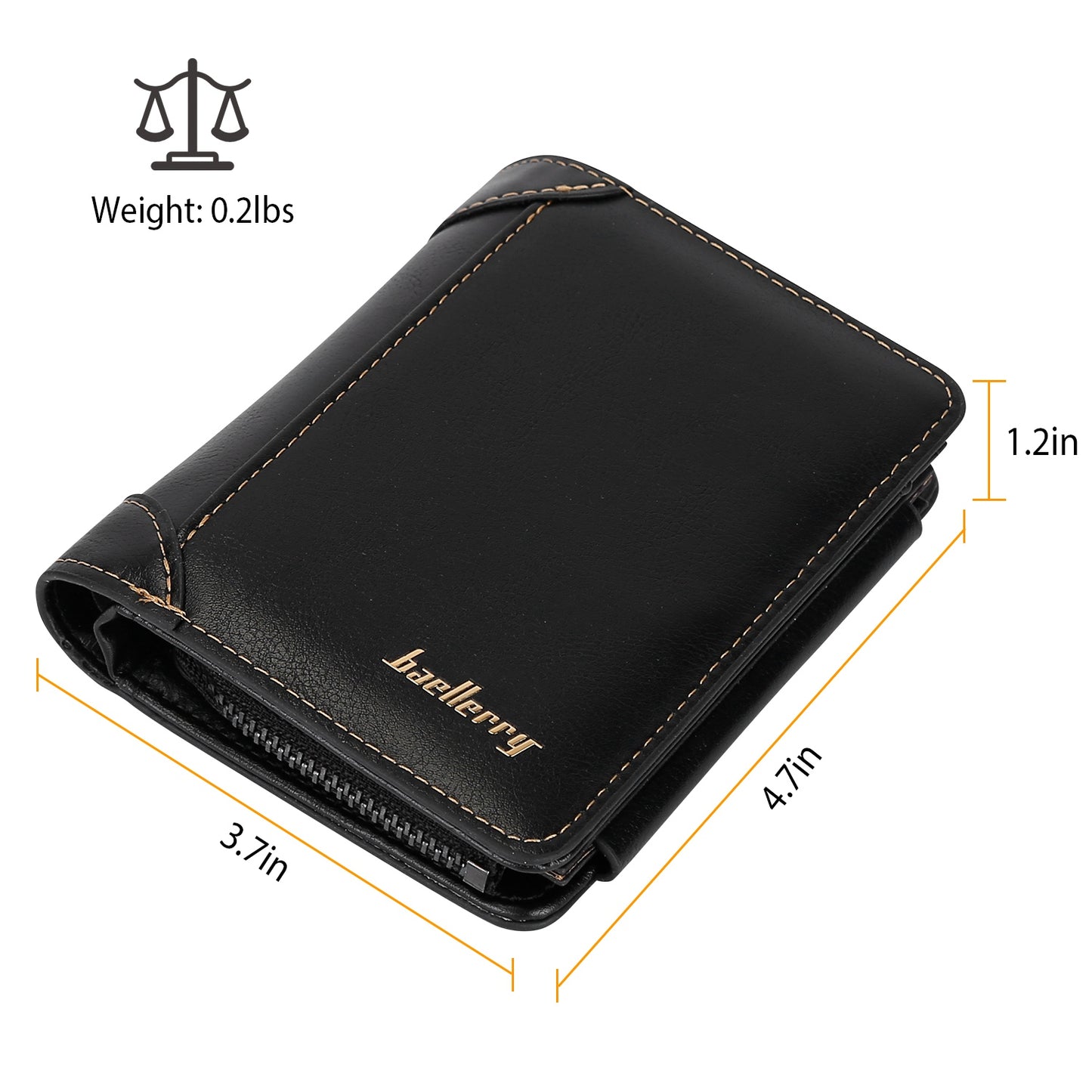 Men’s Leather Wallet ID Card Holder Purse Trifold Clutch Money Zipper with ID