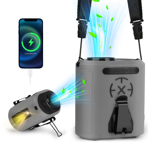 5 In 1 Portable Waist Clip Fan With 5 Speeds Flashlight 10000mAh Battery