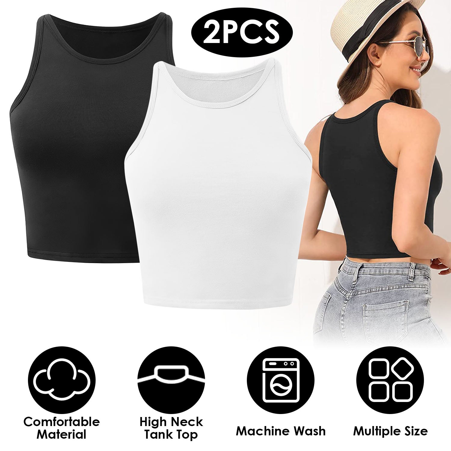 Women Sleeveless Cropped Tank Top High Neck Crop Racer Back Workout Top Machine