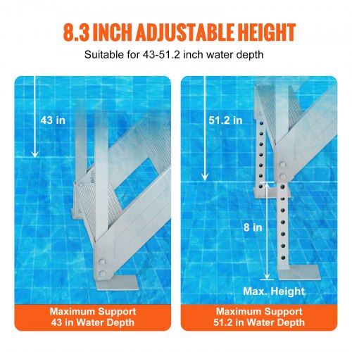 Dock Ladder 43''-51'' Adjustable Height 500 lbs Load Capacity Aluminum A