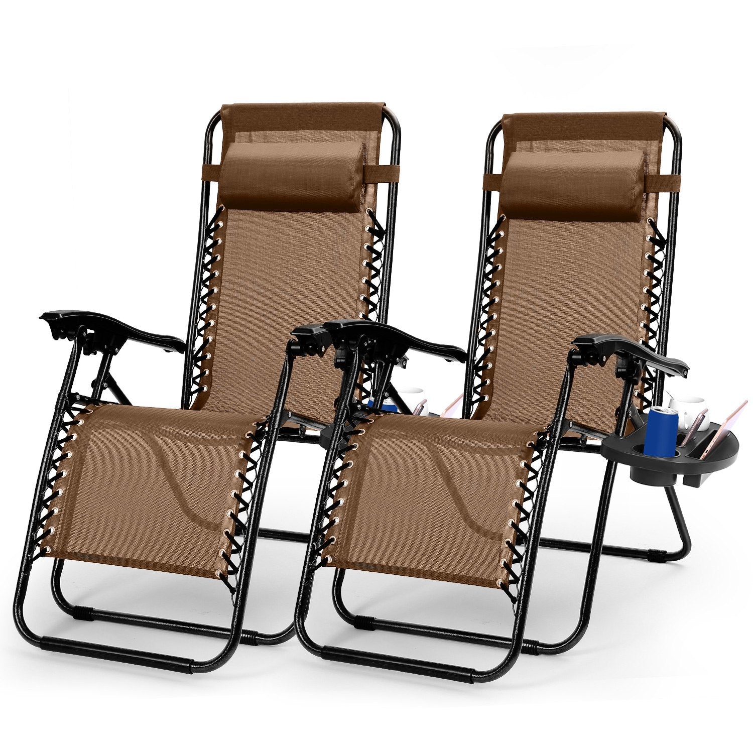 2Packs Zero Gravity Lounge Chair w/ Dual Side Tray 330lbs Load Foldable 0822