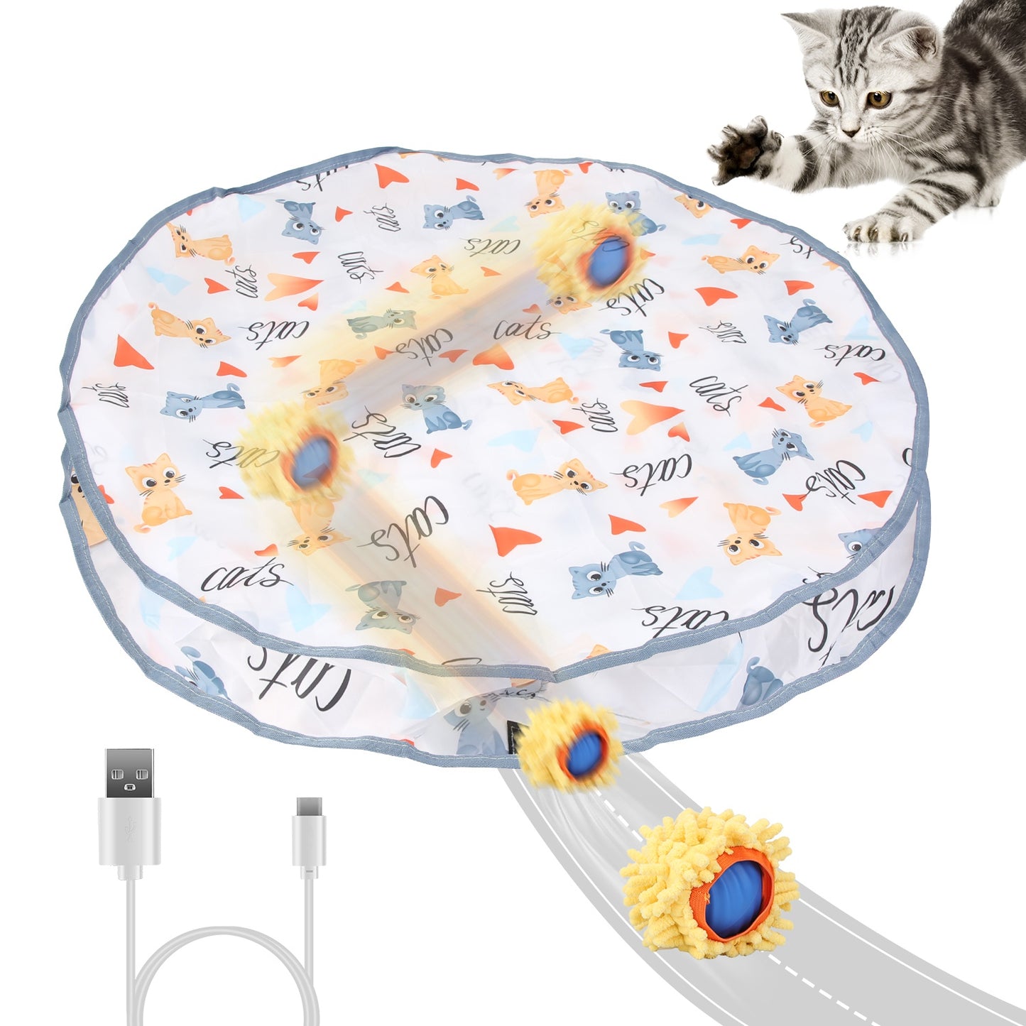 Cat Toys Ball Fast Rolling in Pouch Rechargeable Motion Activated Interactive