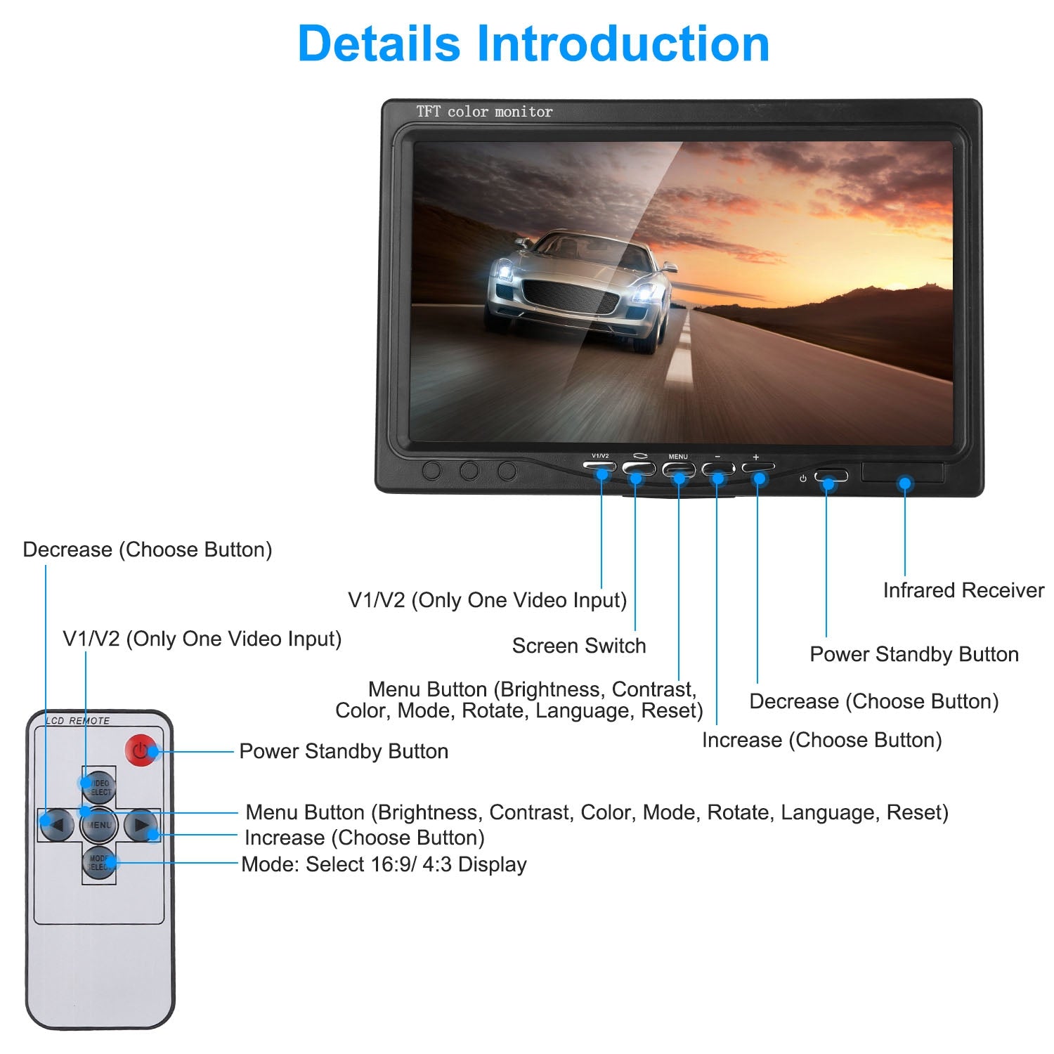 7In Screen Backup Camera System Vehicle Rear View Monitor Kit IP67 Waterproof