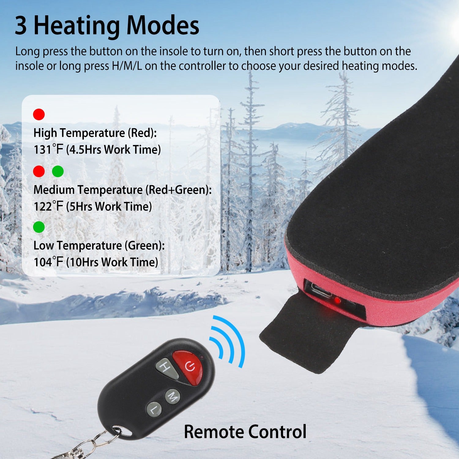 Heated Insoles Electric Heated Foot Warmer 3000mAh Rechargeable Battery Powered