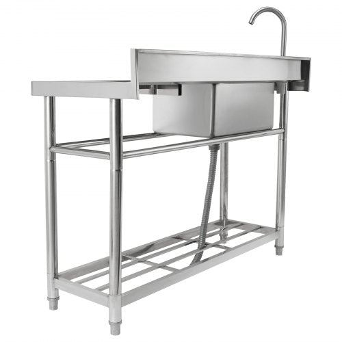 Stainless Steel Utility Sink 1 Compartment Free Standing Small Sink w/Workbench