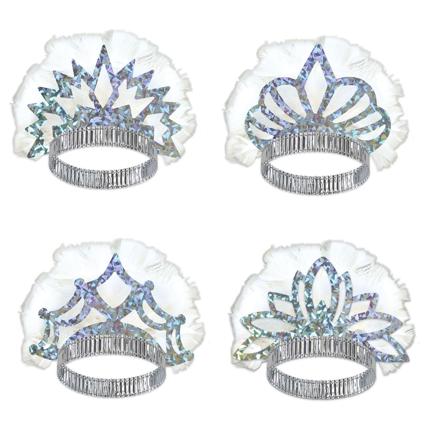Beistle Silver Prismatic Tiara with White Feathers - General Occasion | Party