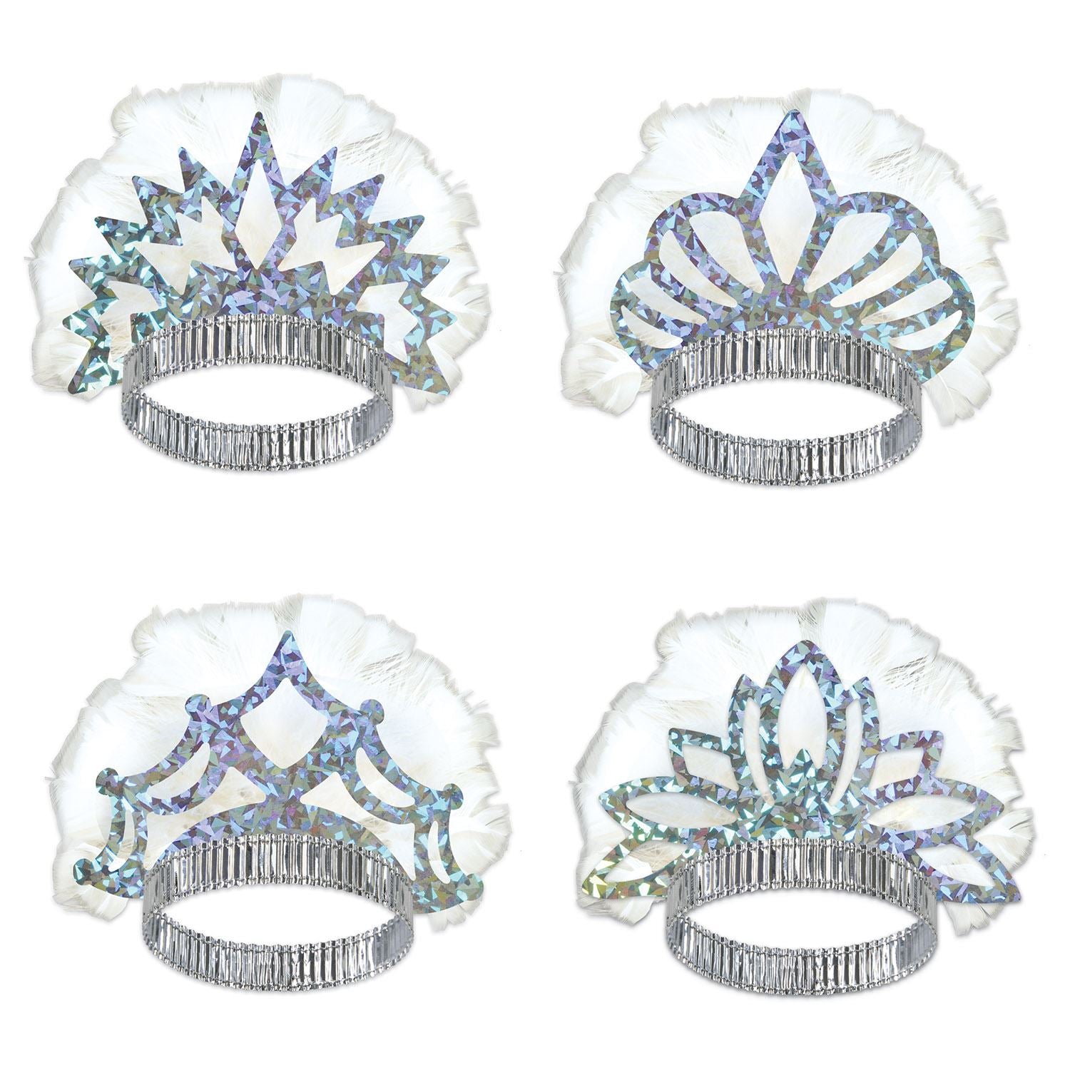 Beistle Silver Prismatic Tiara with White Feathers - General Occasion | Party